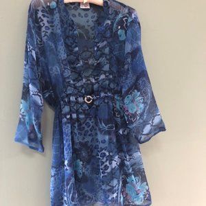 Chiffon Beach Swim Pool cover up Blue Size Lg Great for pool party or cocktails